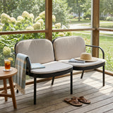 Luna Outdoor Patio Loveseat Beige Cushions Black Frame
