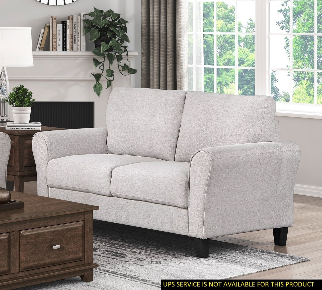 Sand Textured Fabric Loveseat with Attached Cushion