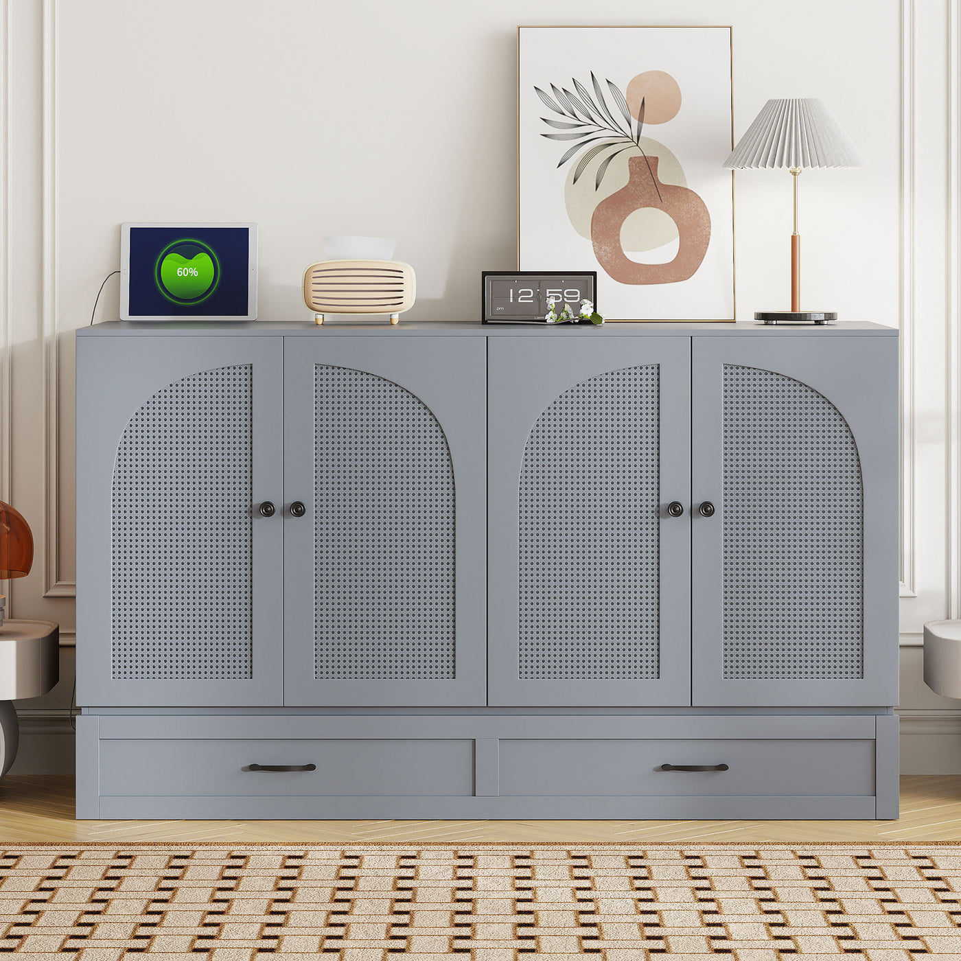 Queen Size Murphy Bed with Large Drawers, Gray(OLD SKU:N708S00010)
