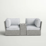 Outdoor Patio Loveseat Set HDPE Wicker Gray 3 Piece Cup Holder Table