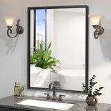 36x24" Black Rectangular Bathroom Mirror Metal Frame Wall Mount