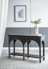 Black Wooden Console Table with Gold Accents 47x16x32