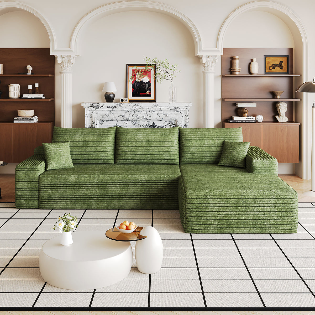 Fabric Chaise Sofa Green