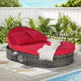 Rattan Patio Round Daybed with Adjustable Backrests and Cushions