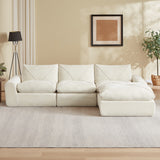 Sofa Modern Chenille Beige 4 Seat with Footrest 119 In