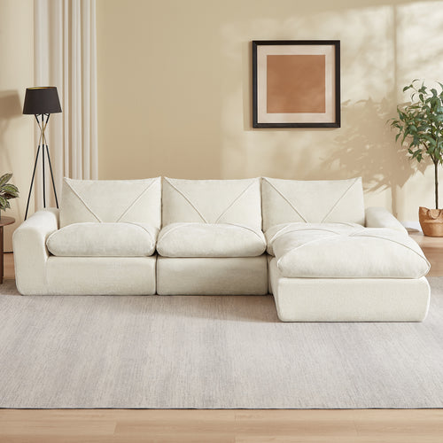 Sofa Modern Chenille Beige 4 Seat with Footrest 119 In