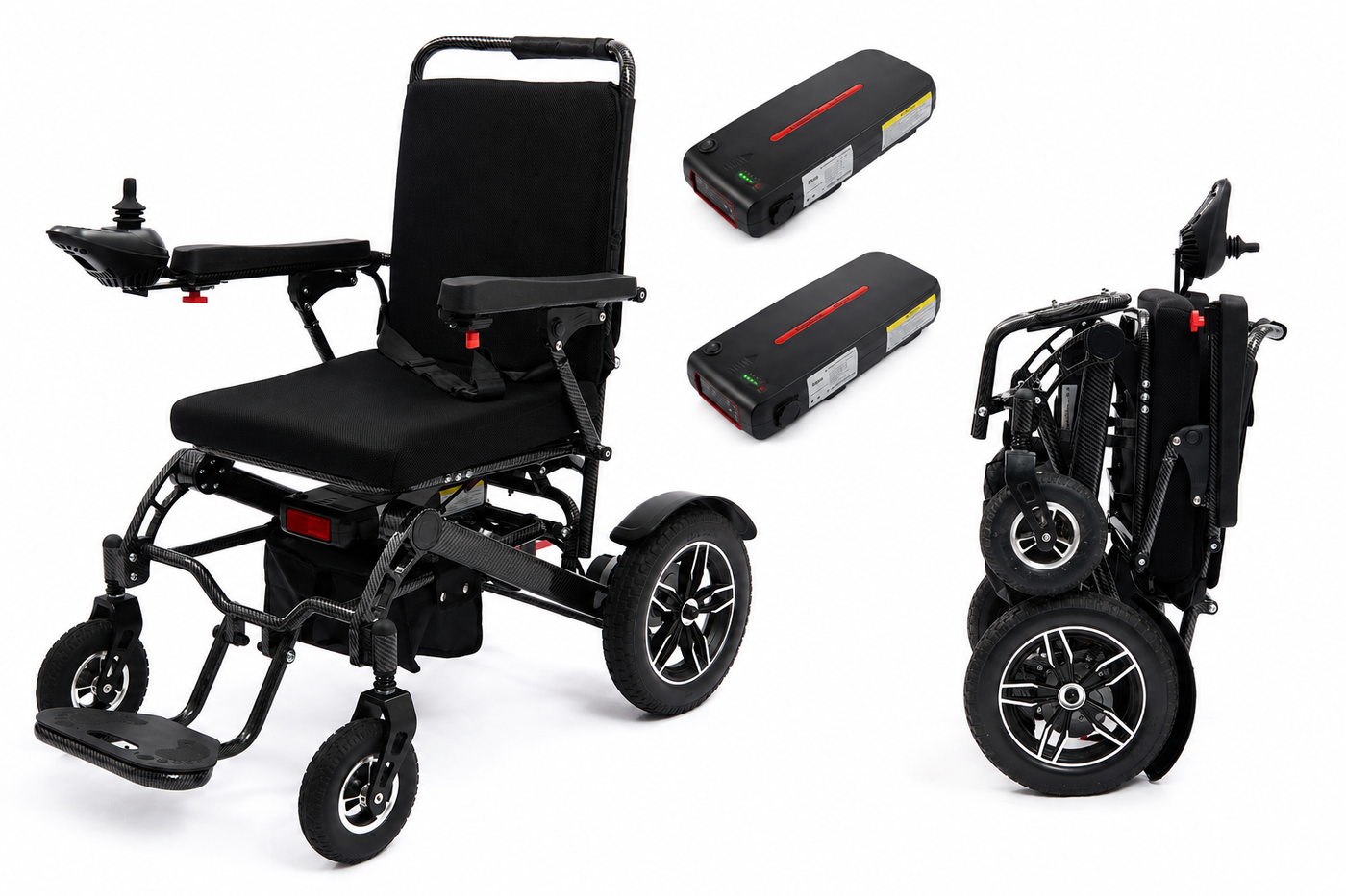 Wheelchair Electric Foldable Aluminum Dual Battery Black 41x24x39 In