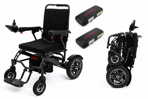 Wheelchair Electric Foldable Aluminum Dual Battery Black 41x24x39 In