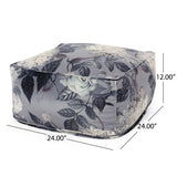 Large Square Pouf Gray Velvet Flower Print 24x24 inches