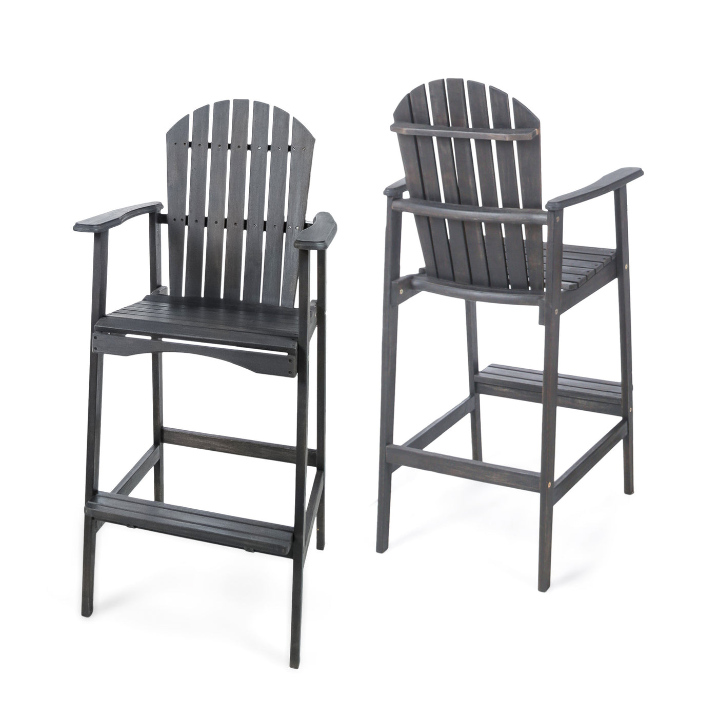 Acacia Wood Adirondack Barstools Set of 2, Natural Stained