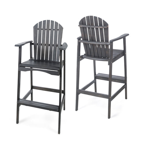 Acacia Wood Adirondack Barstools Set of 2, Natural Stained