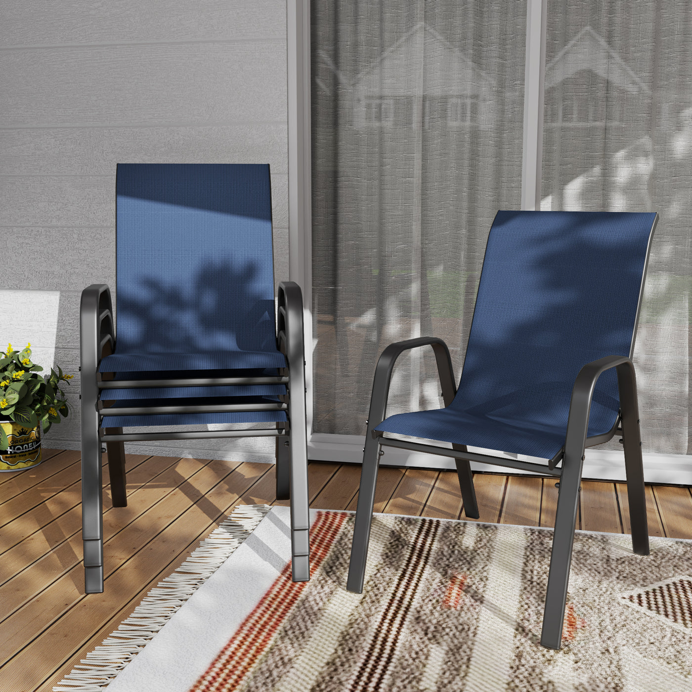 Outdoor Dining Chair 4-Piece Set Navy Blue Wide Seat 350 lb Waterproof