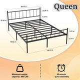 Queen Metal Platform Bed with Headboard Black