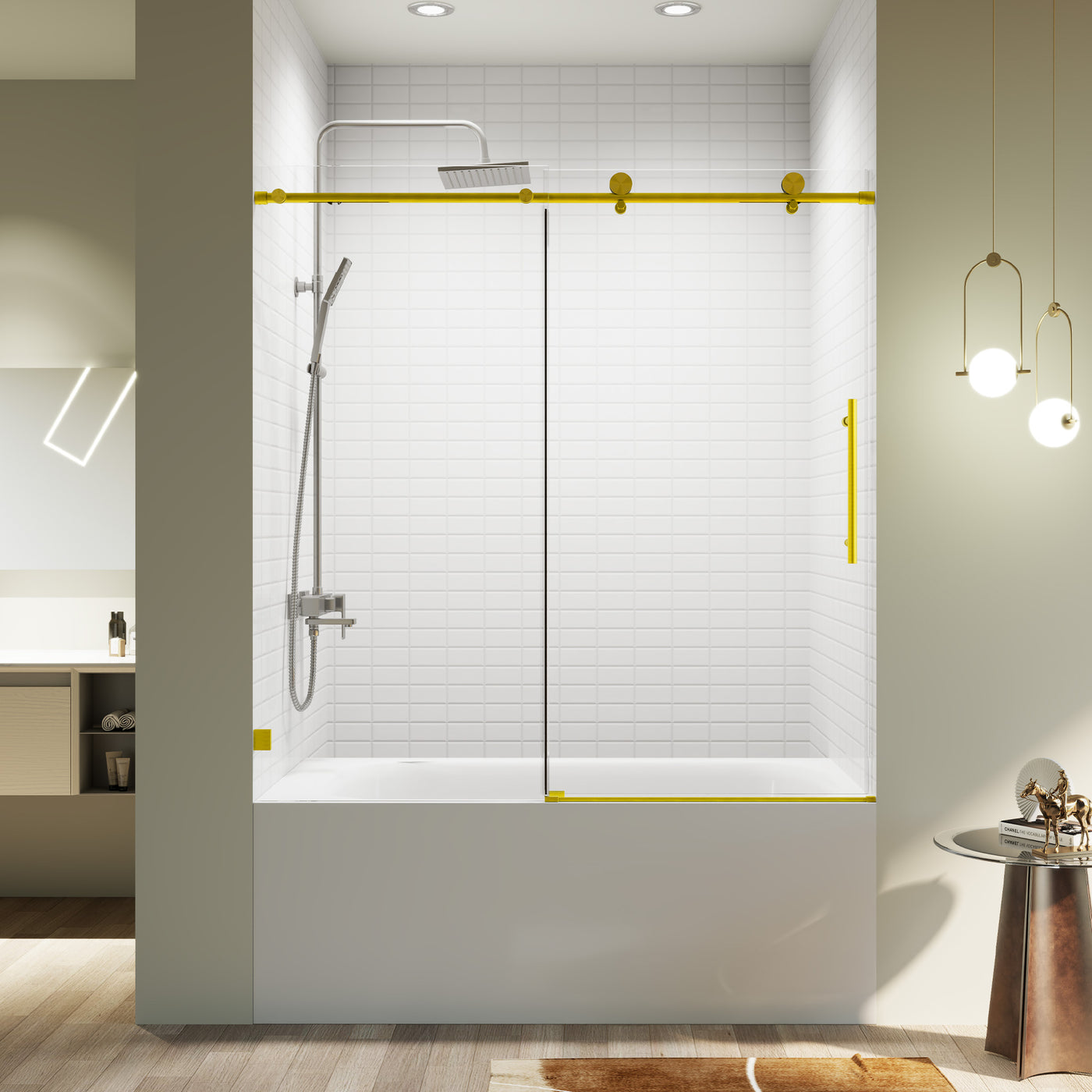 Frameless Single Sliding Shower Door 56-60"W 60"H 8mm Tempered Glass
