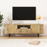 American Style TV Stand with Rattan Arched Doors and Storage