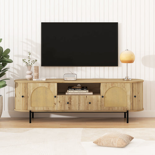 American Style TV Stand with Rattan Arched Doors and Storage