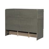 Queen Size Murphy Bed, Pine Wood Cabinet Bed with Built-in USB Charging Station and Geometrical Decoration Panel ,Grey