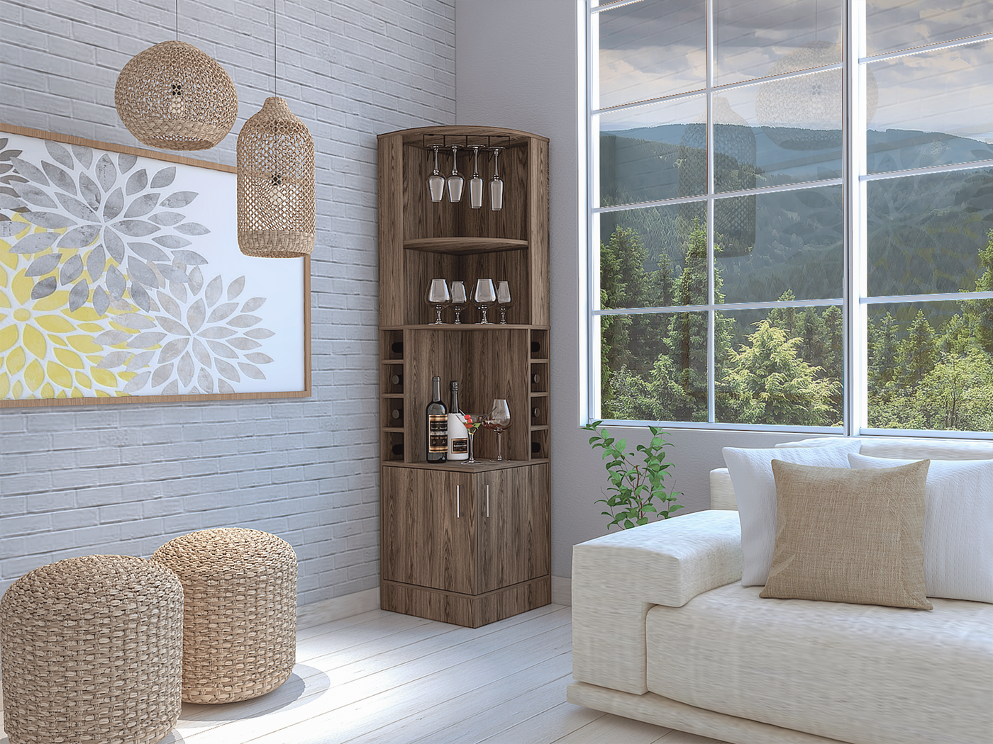 Syrah Corner Bar Cabinet With External Shelves