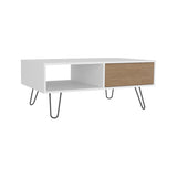 Coffee Table - Rectangular - Metal Legs - White and Natural Oak