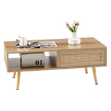 Solid Wood Coffee Table with Storage Natural