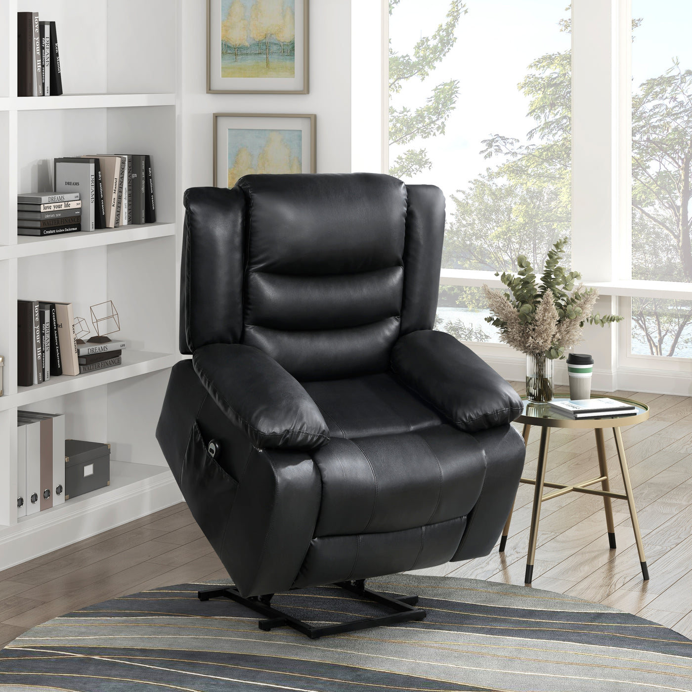 Black Power Lift Recliner Chair Faux Leather Modern