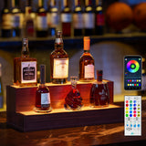 LED Lighted Liquor Bottle Display Shelf 20 Inch Walnut