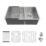 33x19x10" Double Bowl Undermount Kitchen Sink 60/40 Brushed Nickel