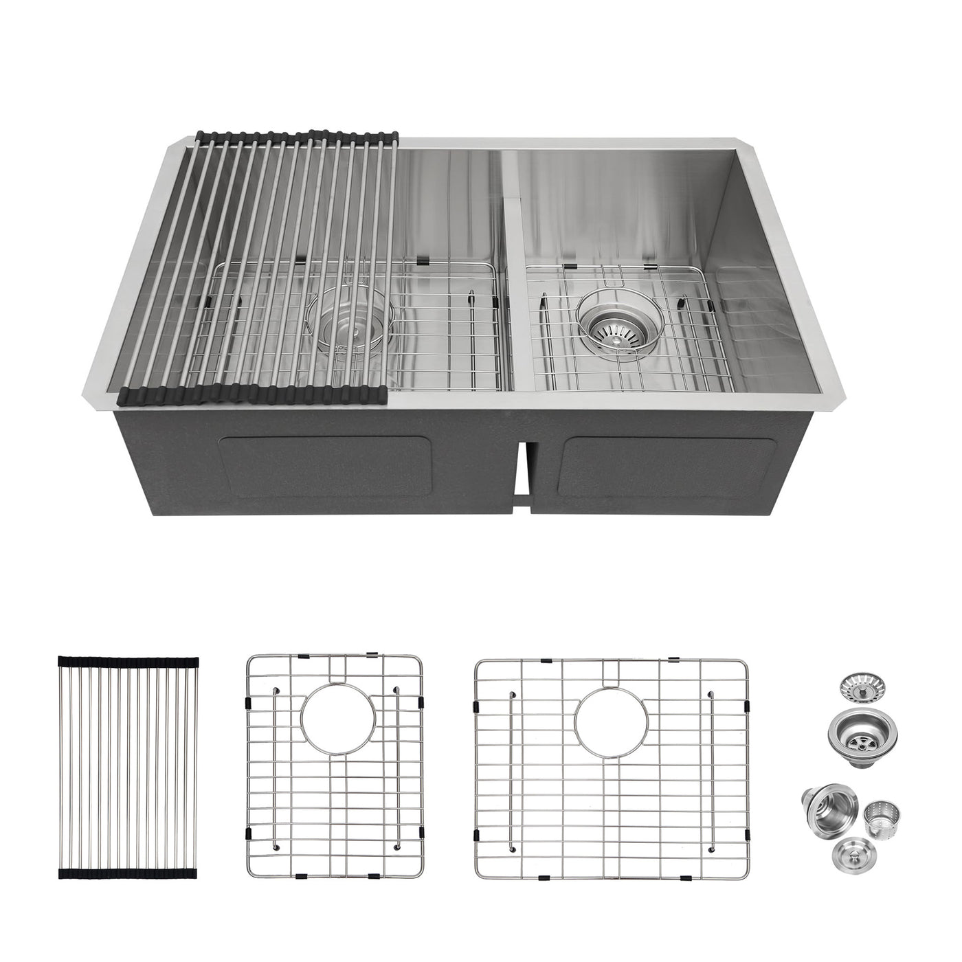 Brushed Nickel Stainless Steel Double Bowl Undermount Kitchen Sink