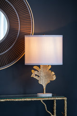 D13x22.2' Gold and White Table Lamp with Leaf Design (Lamp Shade Assembly