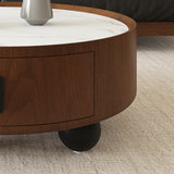 Round Solid Wood Coffee Table with Storage Bouguer Walnut/Brown