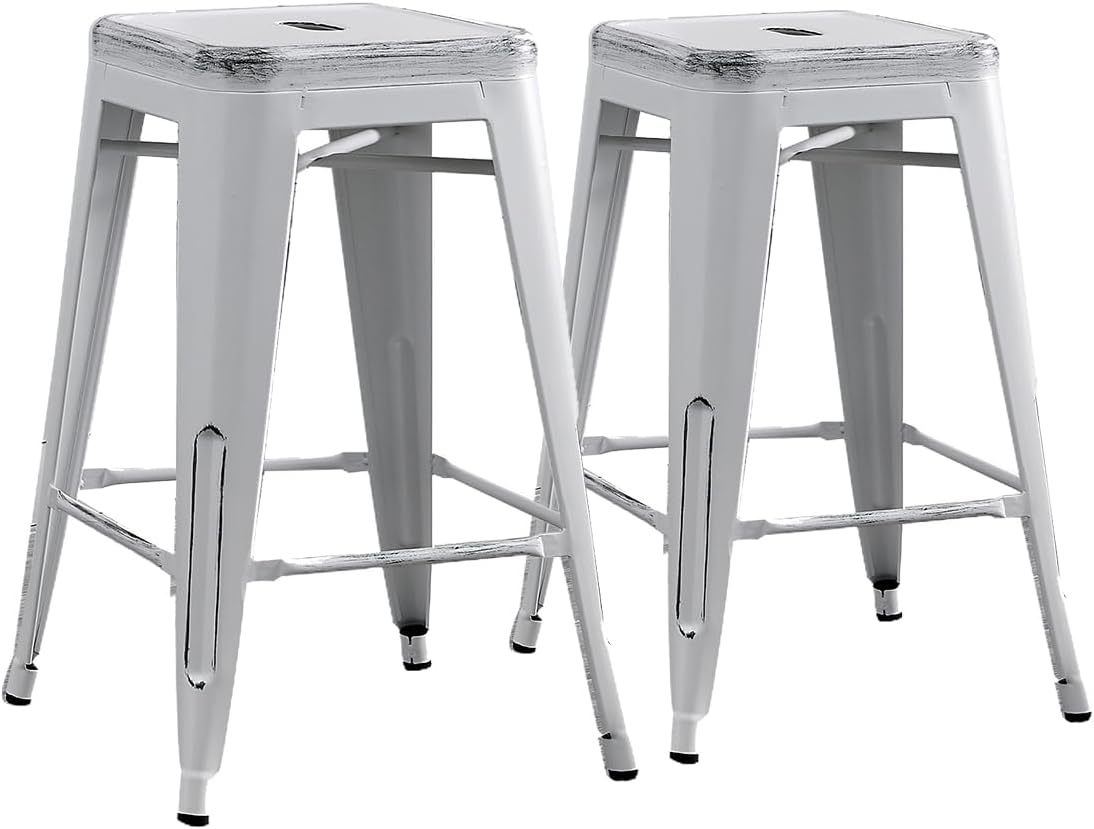 Set of 2 Industrial Metal Bar Stools 24" Seat Backless
