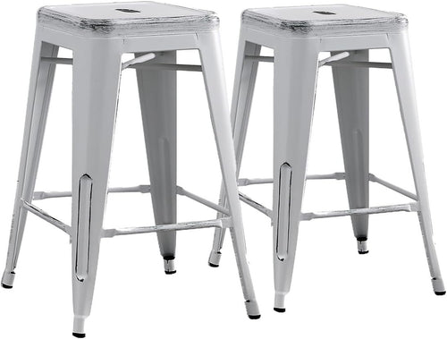 Set of 2 Industrial Metal Bar Stools 24" Seat Backless