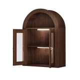 Wall Mounted Arched Glass Door Cabinet with Light and Shelves