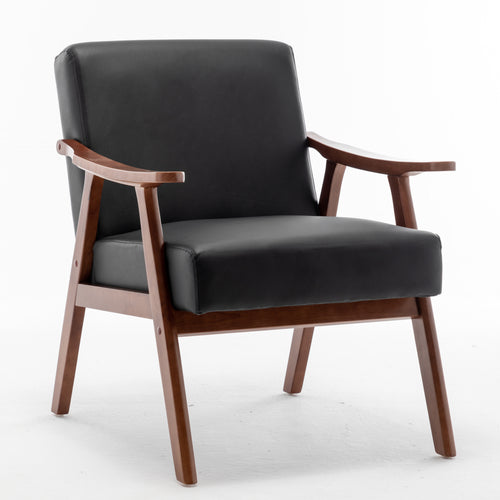 Accent Chair Mid-Century Wingback PU Leather Black Rubberwood 26x31x32 In 300 LB