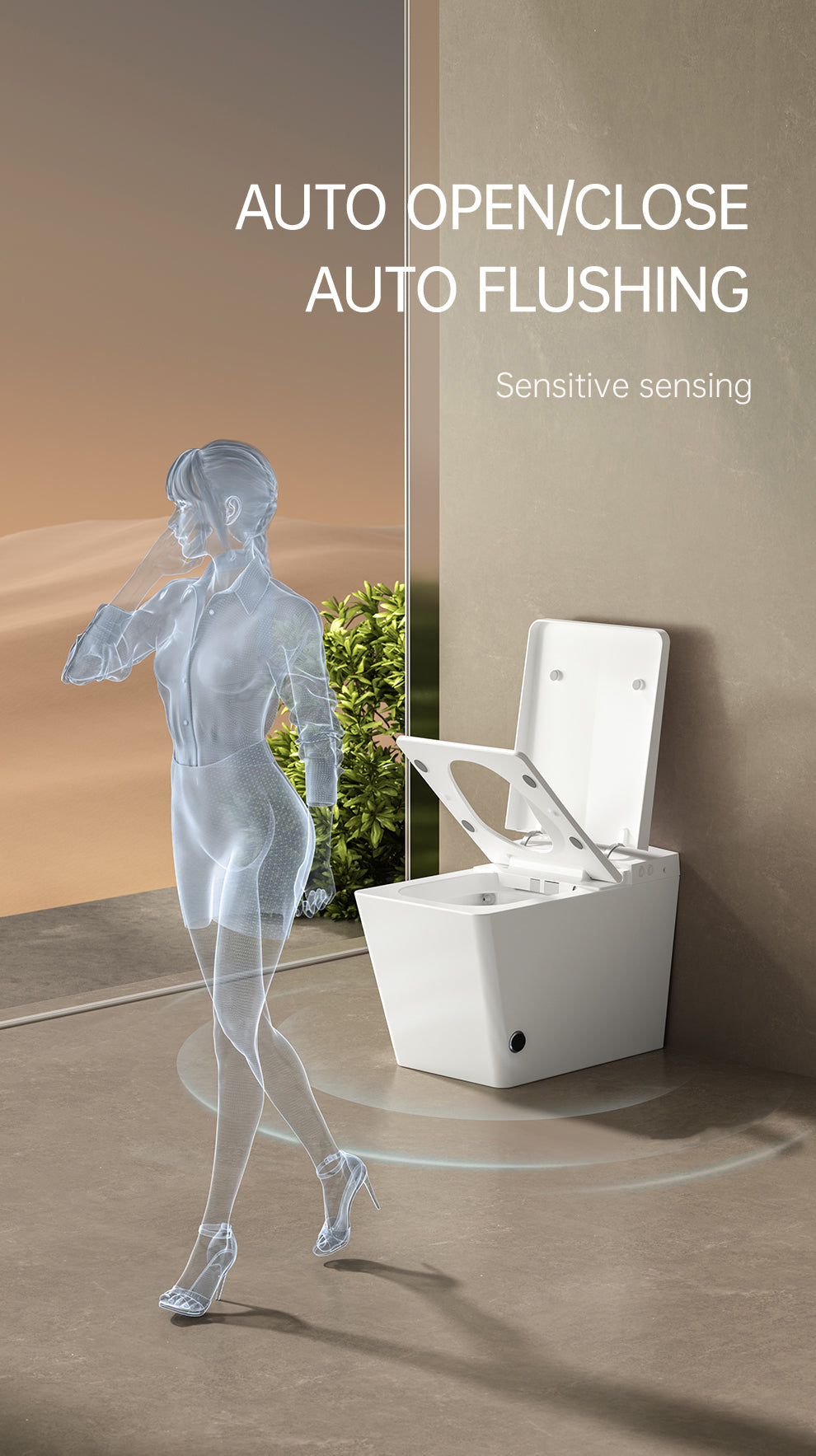 Square Smart Toilet with Built-in Tank for Modern Bathroom, Remote Control