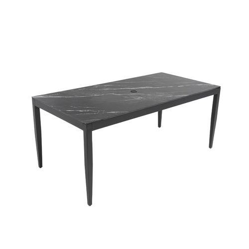 Outdoor Aluminum Dining Table 35.5x71 Black Marble Sintered Stone