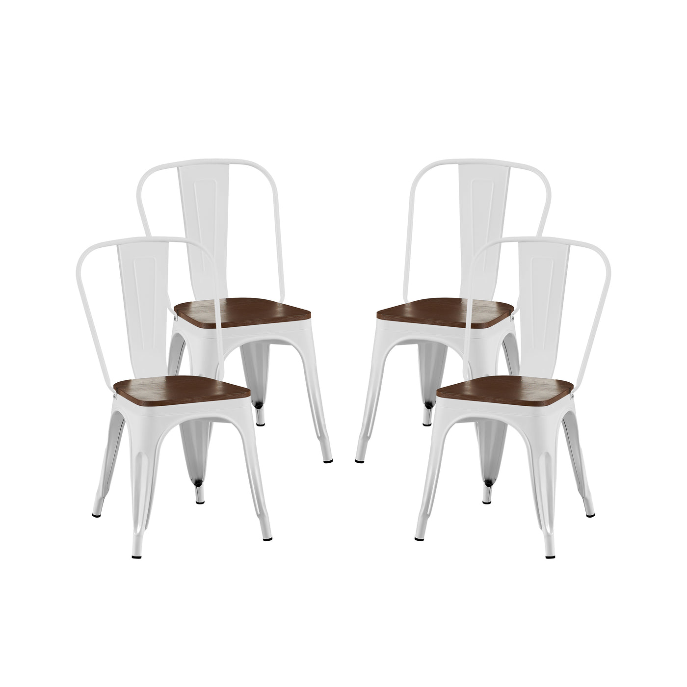 Set of 4 Industrial Metal Dining Chairs White Walnut 18