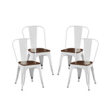 Set of 4 Industrial Metal Dining Chairs White Walnut 18
