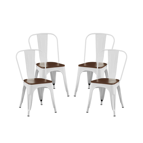 Set of 4 Industrial Metal Dining Chairs White Walnut 18