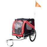 Fabric & Steel Collapsible Pet Bike Trailer, Red Black, Dog Bicycle Trailer, Fol