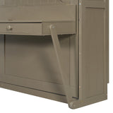 Queen Size Wall Murphy Bed with Storage, Foldable Cabinet Bed with Vanity Desk, Center Mirror & 2 Side Drawers, Distressed Gray(OLD SKU:LP000766AAE)