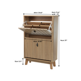 23.6" Oak Entryway Shoe Cabinet Flip-Down Storage Freestanding