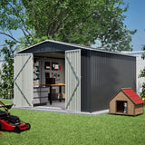 10x10 ft Metal Storage Shed Heavy-Duty Frame Lockable Doors