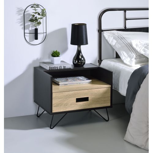 Accent Table - Industrial - Oak & Black - Drawer & Open Storage