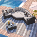 Outdoor Wicker Sofa Set Brown 7 Piece Colorful Pillows Seats 6