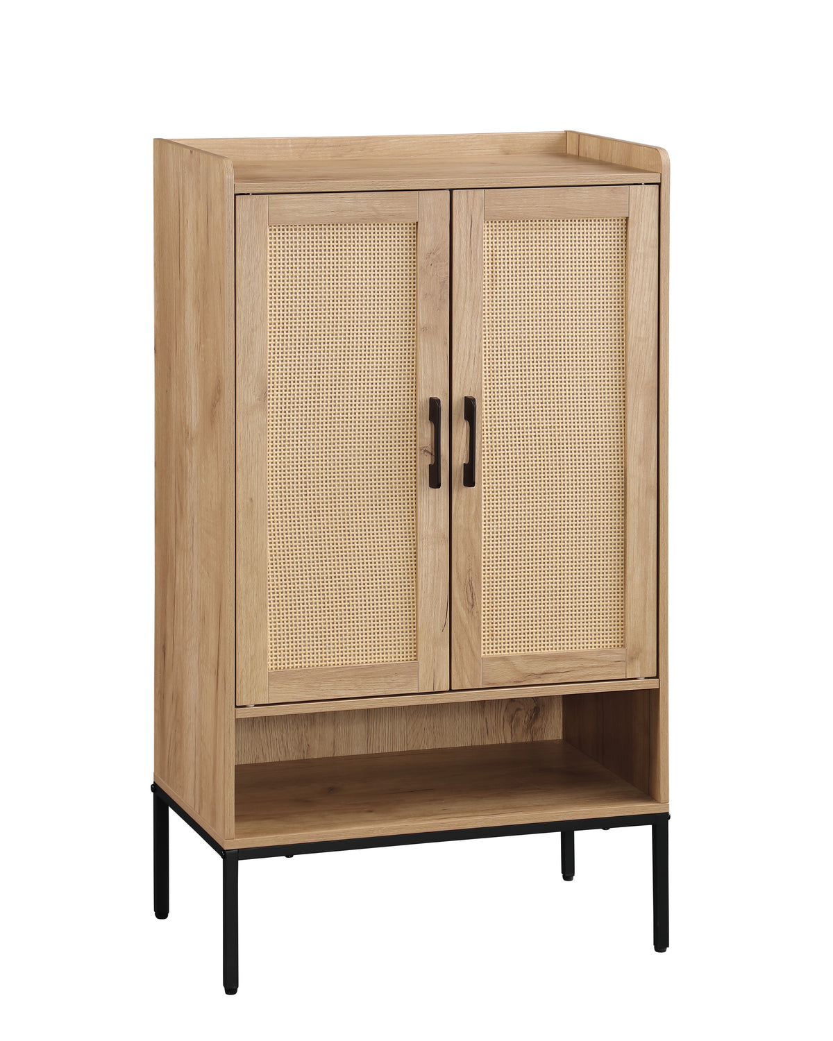 Shoe Cabinet with Rattan Doors, 5-Tier Shoe Storage Cabinet with Open Shelves