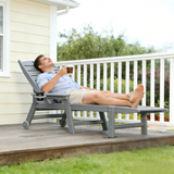 Outdoor Chaise Lounge Chair Plastic Adjustable Recline Gray 43"