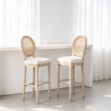 French Country 30" Bar Stools Set of 2 Beige Rattan Linen