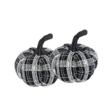 Set of 2, 7x7x7' Fabric Light Black White Plaid Pumpkin, for Holiday Halloween D
