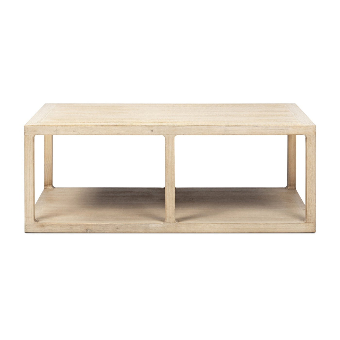 Ellis 48' Reclaimed Wood Open Frame Coffee Table with Lower Shelf in Light Natural Cerused Pine Wood